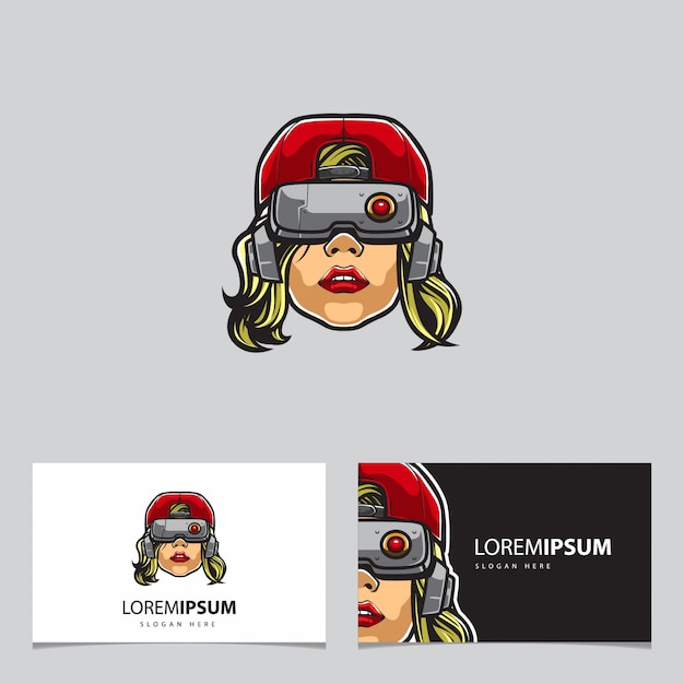 Cyberpunk hipster woman mascot and business cards