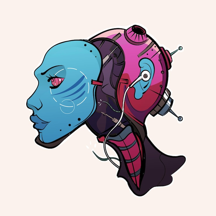 Vector cyberpunk meisje robot android vectorillustratie