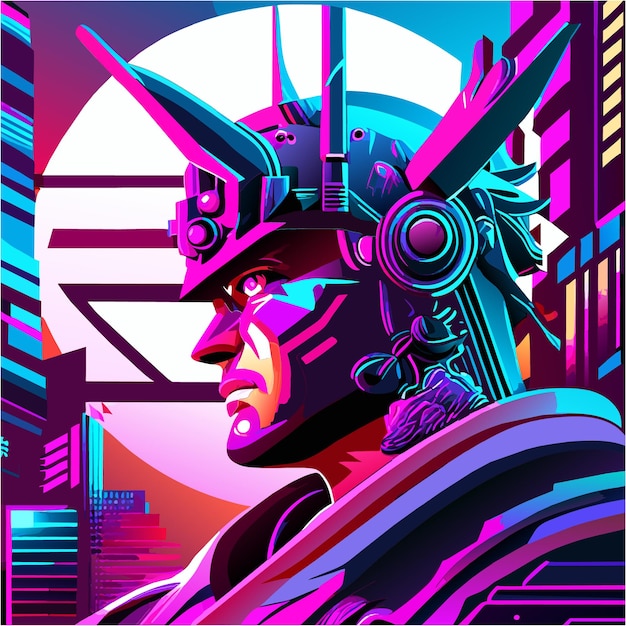 Vector cyberpunk metropolis getransformeerde popart cyborg tattoo