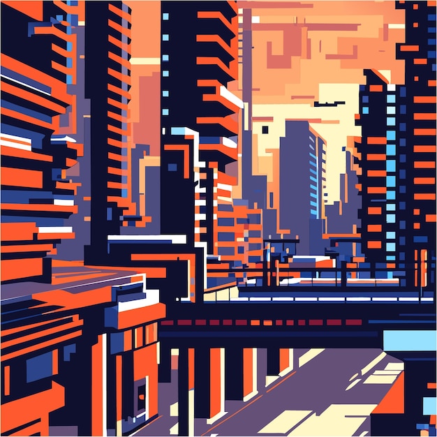 Cyberpunk Noir Glitchy Pixel Art-stad