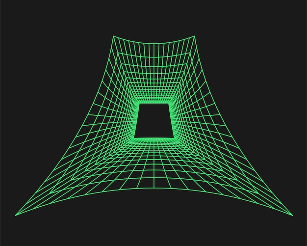 Cyberpunk perspectief tunnel Cyber geometrie y2k element Geïsoleerde stijl op zwarte achtergrond