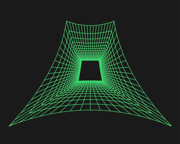 Vector cyberpunk perspectief tunnel cyber geometrie y2k element geïsoleerde stijl op zwarte achtergrond