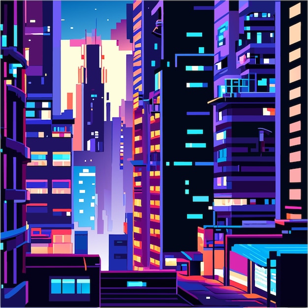 Vector cyberpunk pixel art meesterwerk stad van glitches