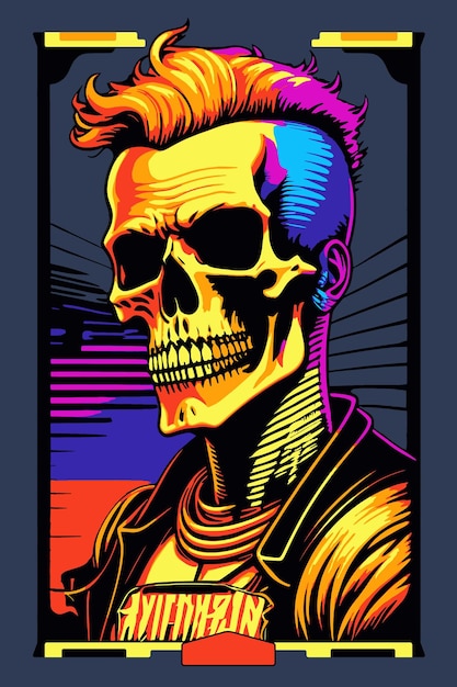 Cyberpunk skeleton drawn in tattoo style