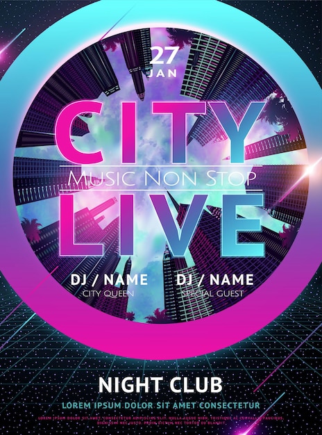 Vector cyberpunk style night club poster