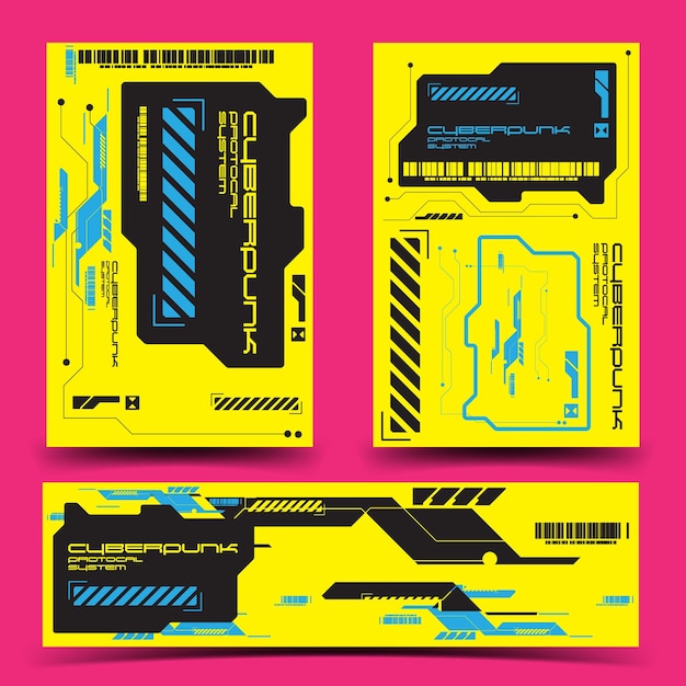 Cyberpunk Y2K 2000s Gaming Futuristic Icon Pattern Set Коллекция баннеров, плакатов, шаблонов, брендов, наклейки, 2D-иллюстрации, рендеринговые векторы.