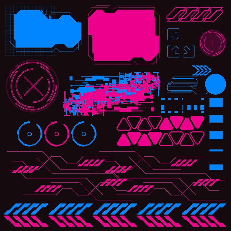 Vector サイバーパンク 2000年 フューチャリスト アイコン パターンセット コレクション テンプレート ハード ブランディング ファッション