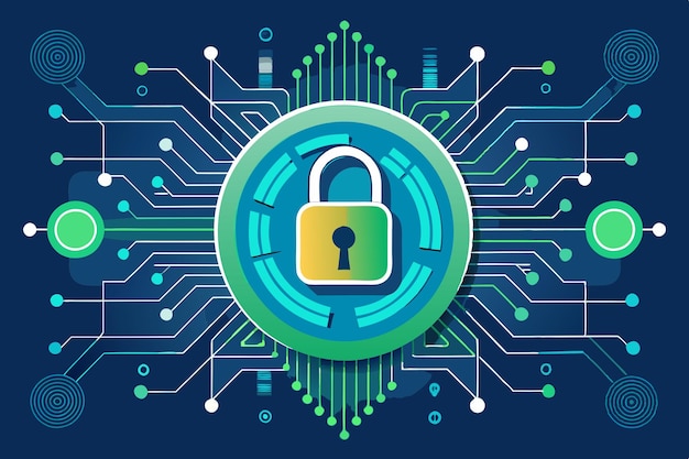 网络安全锁和二进制代码背景与技术电路模式