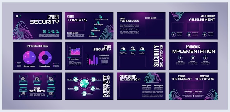 Vector cybersecurity presentation templates set