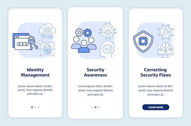 Schermata dell'app mobile onboarding azzurra per la gestione del rischio di sicurezza informatica