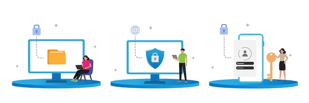사이버 보안 세트. 개인의 개인정보를 보호하는 사이버 보안 서비스입니다. 데이터 보호 개념