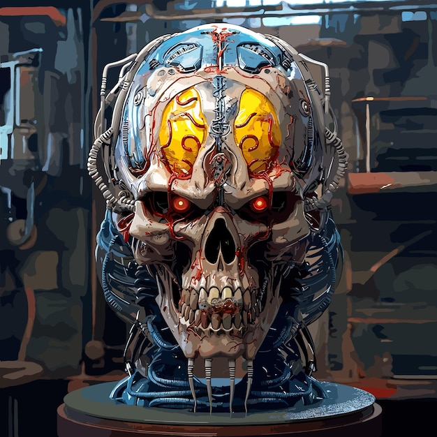 Cyberskull with glowing eyes