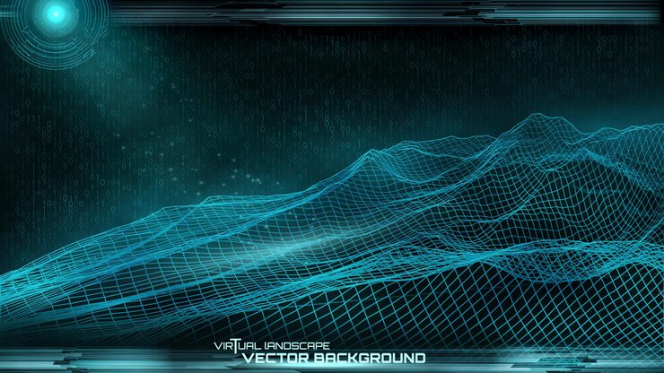 Vector 网络空间景观网格向量背景 未来设计 hud 元素 二进制代码编码和编程概念 80 年代的未来复古景观