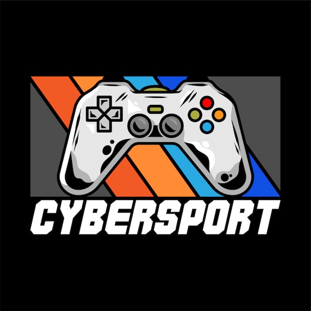 Logo cybersport per team con gamepad per giocare a videogiochi per giocatori.