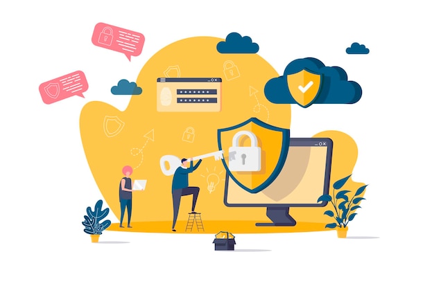 Cyberveiligheidsconcept met de illustratie van mensenkarakters