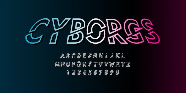 Vector cyborg futuristic cyberpunk font style in pack