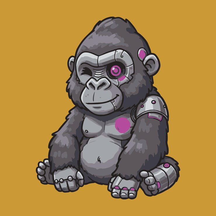 Vector cyborg gorilla winking a futuristic cartoon illustration