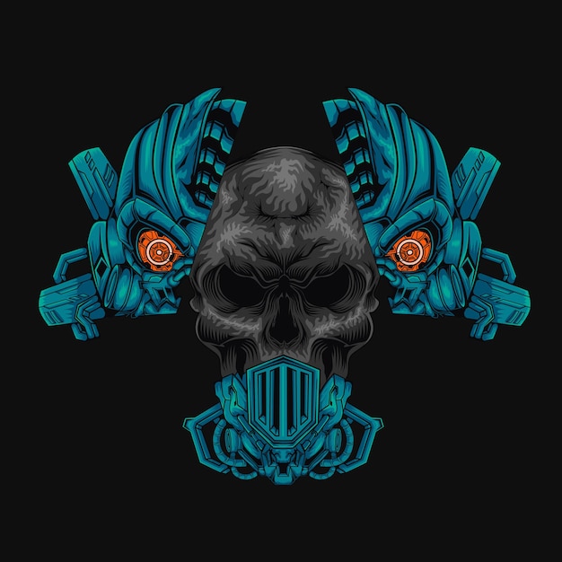 Cyborg ijzeren schedel hoofd vector ontwerp illustratie