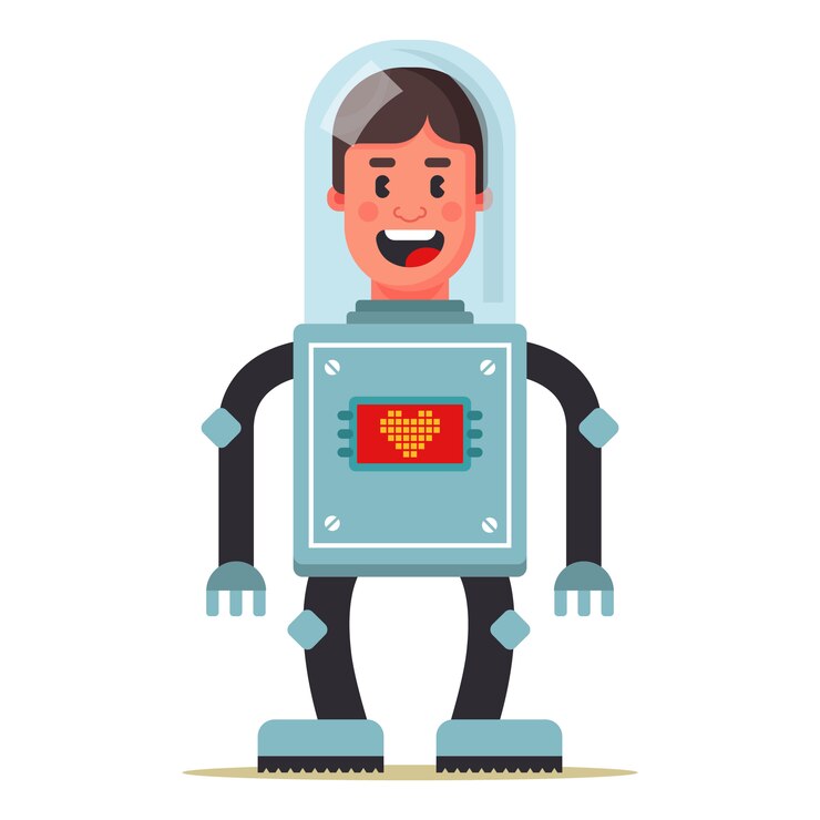 Vector cyborg man. head transplant job. life extension. flat character vector illustration.