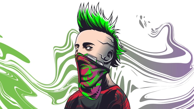 cyborg man with hairstlye punk green colour