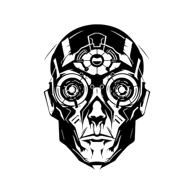 Cyborg master vintage logo line art concept black and white color hand drawn illustration