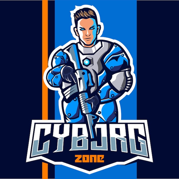 Cyborg met pistool mascotte esport logo ontwerp