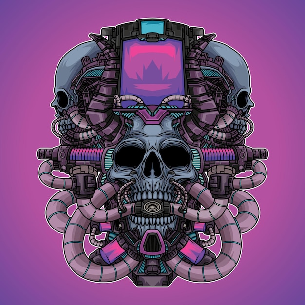 Vector cyborg skull illustration