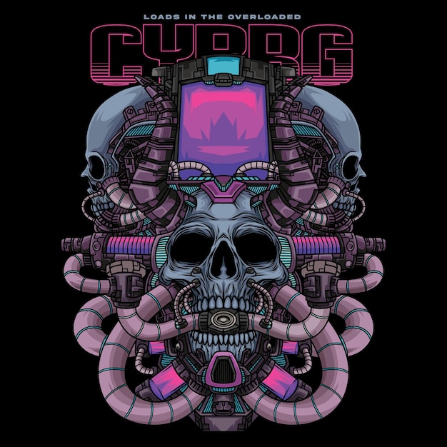 Cyborg Skull With Text Illustration