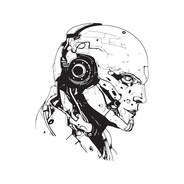 Cyborg vector concept digital art hand drawn illustration