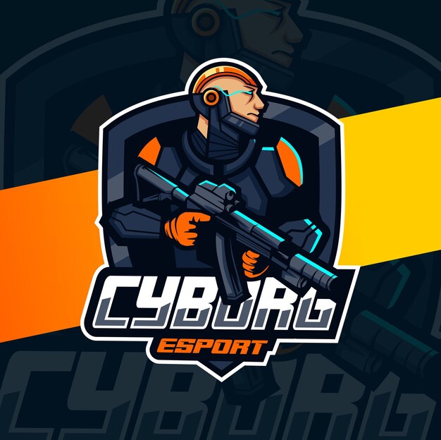 총 마스코트 esport 로고 디자인을 가진 사이보그