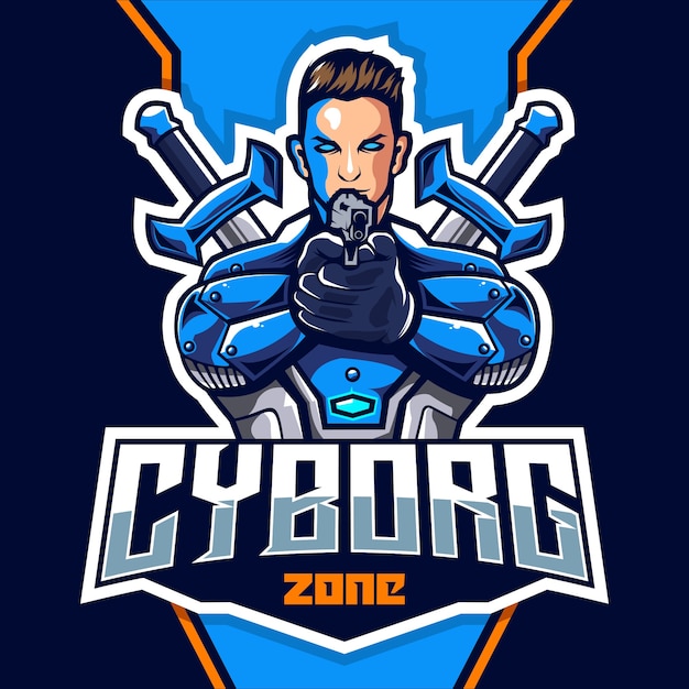 Vector cyborg with gun mascot esport logo design