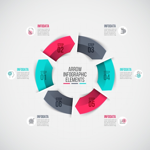 Cycle arrow diagram with 6 options or steps slide for business presentation