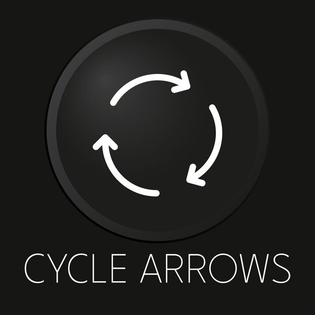 Cycle arrows minimal vector line icon on 3d button isolated on black background premium vector