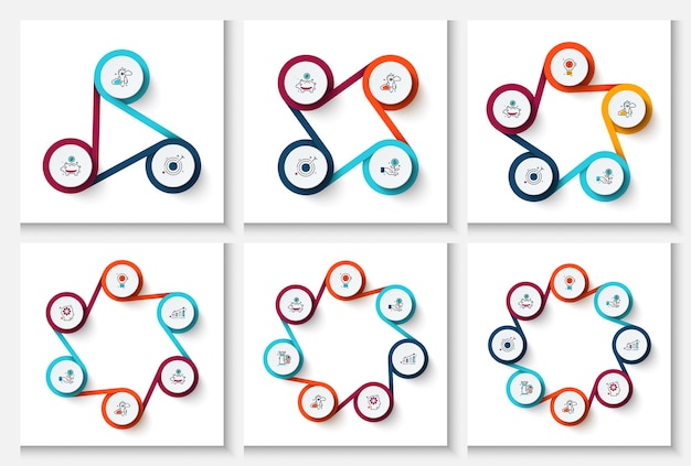 Cycle business graphic elements Business process infographics with 3 4 5 6 7 and 8 step circles