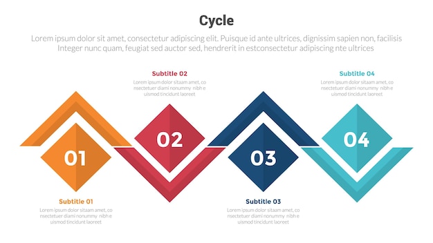 cycle or cycles stage infographics template diagram with rotated square on horizontal line right direction roand 4 point step creative design for slide presentation vector