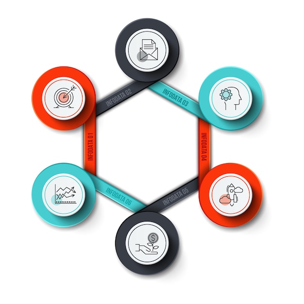 Cycle diagram with 6 options or steps. Slide for business infographic.