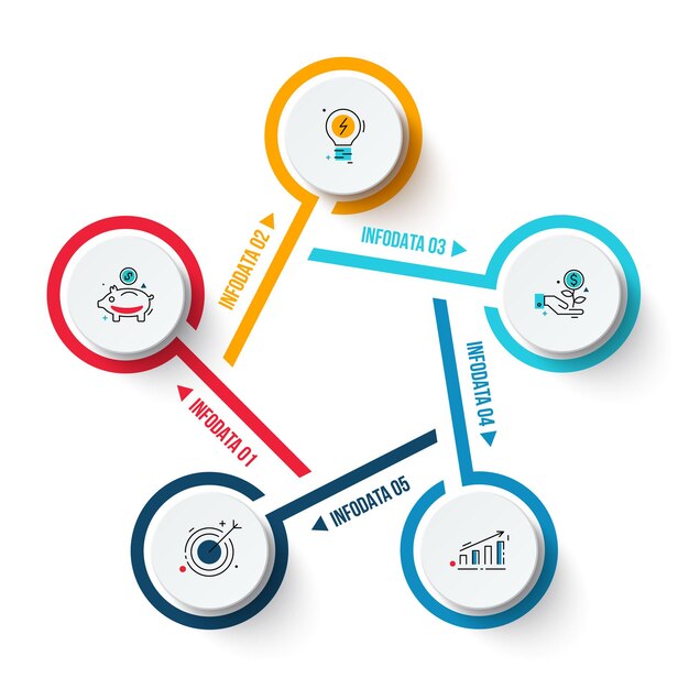 Cycle infographic diagram with 5 options or steps. Slide for business presentation.