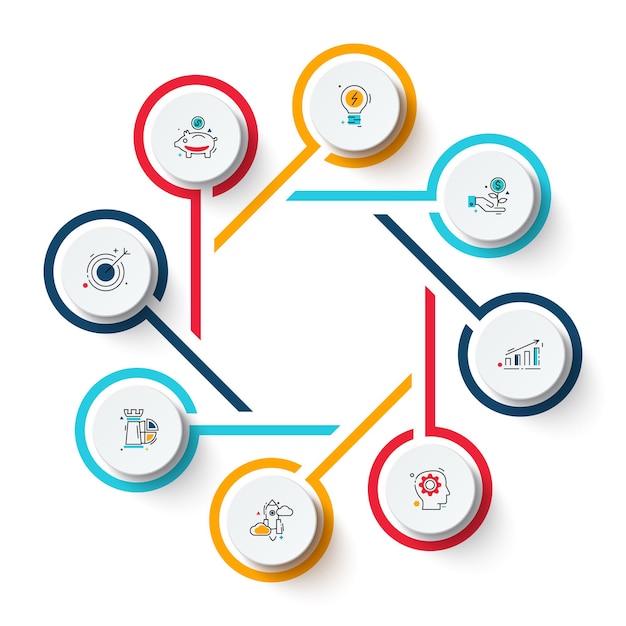 Vettore diagramma infografico ciclo con 8 opzioni o passaggi. diapositiva per presentazione aziendale.