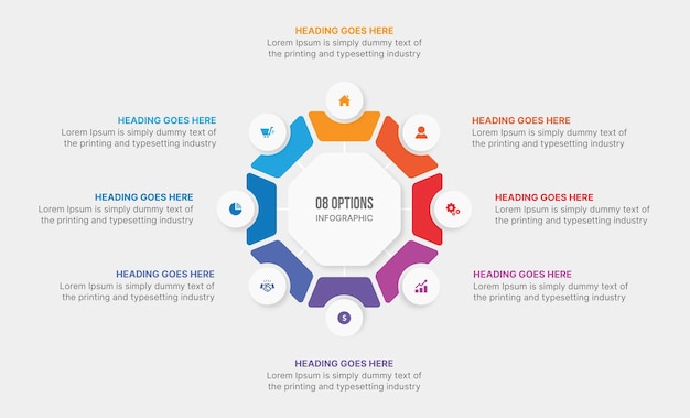 Дизайн шаблона инфографики цикла с 8 этапами