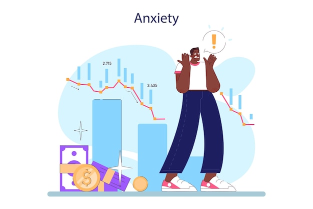 Vector cycle of investor emotions anxious black male character throughout