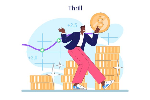 Cycle of investor emotions black male character feel the thrill throughout