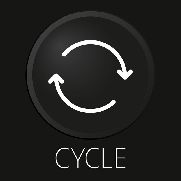 Cycle minimal vector line icon on 3d button isolated on black background premium vector