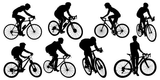 Illustrazione vettoriale delle silhouette in bicicletta