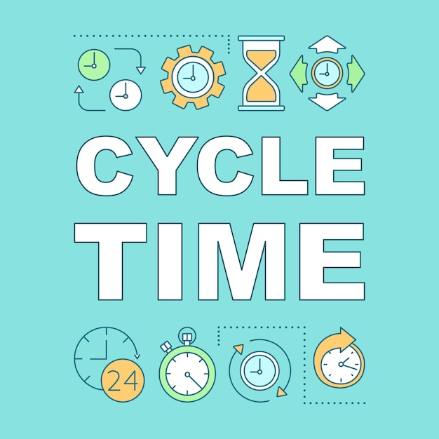Cycle time word concepts banner. Clock and arrows. Work time management. Production process. Presentation, website. Isolated lettering typography idea, linear icons. Vector outline illustration