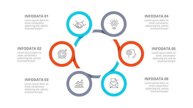 Инфографика с циклической диаграммой с кругами Современный шаблон дизайна инфографики с 6 вариантами