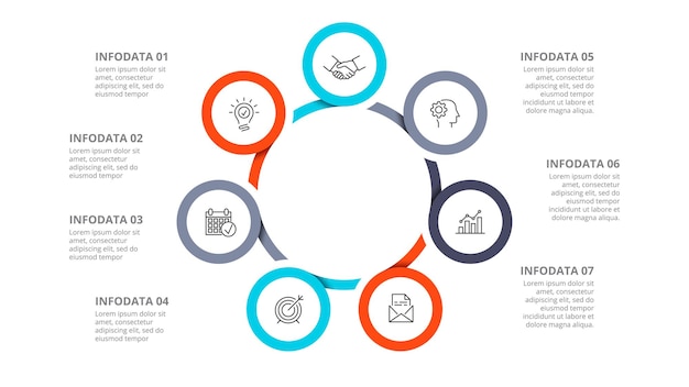 Инфографика с циклической диаграммой с кругами Современный шаблон дизайна инфографики с 7 вариантами