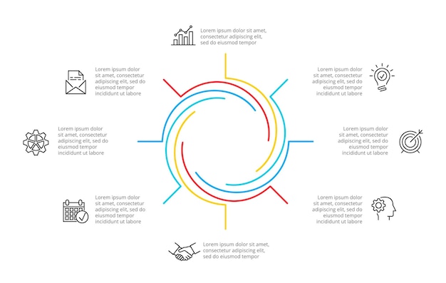 Vector cyclic lines infographic modern infographic design template with 8 options steps or parts