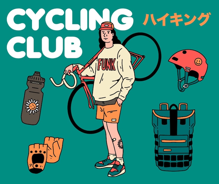 Vector サイクリング自転車の服装と機器のベクトル図