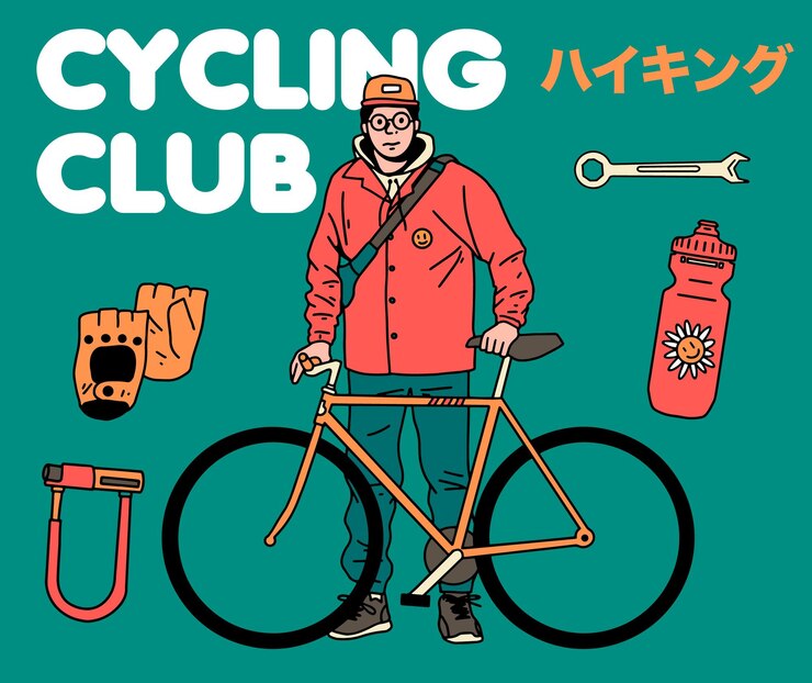 Vector サイクリング自転車の服装と機器のベクトル図