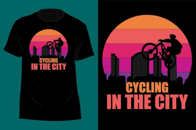 Cycling In The City T Shirt Design Retro Vintage